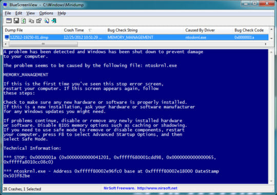 blue screen of death caused by ntoskrnl.exe