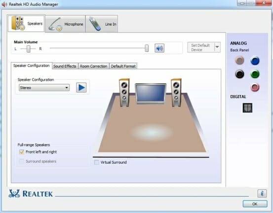 realtek hd audio manager won