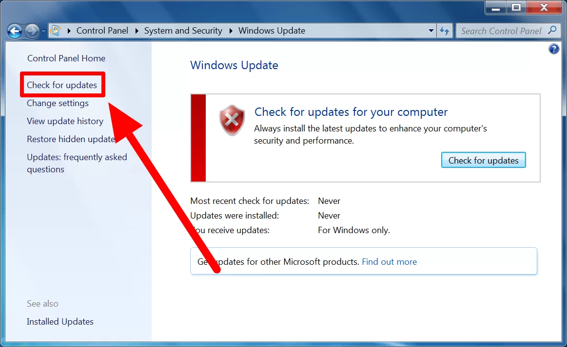 check for updates windows 7 