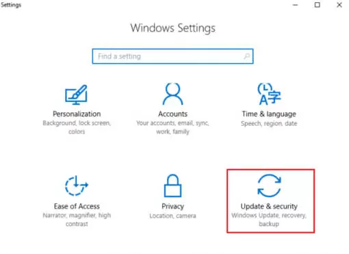 windows settings - Update and Security