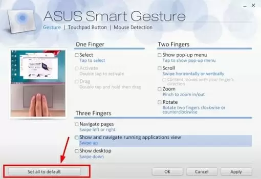 asus smart gesture - set as default