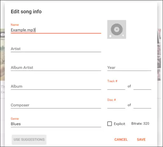edit song info - google music manager