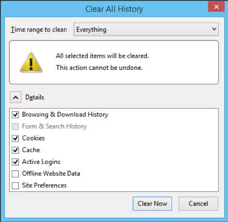 clearing all history and cache